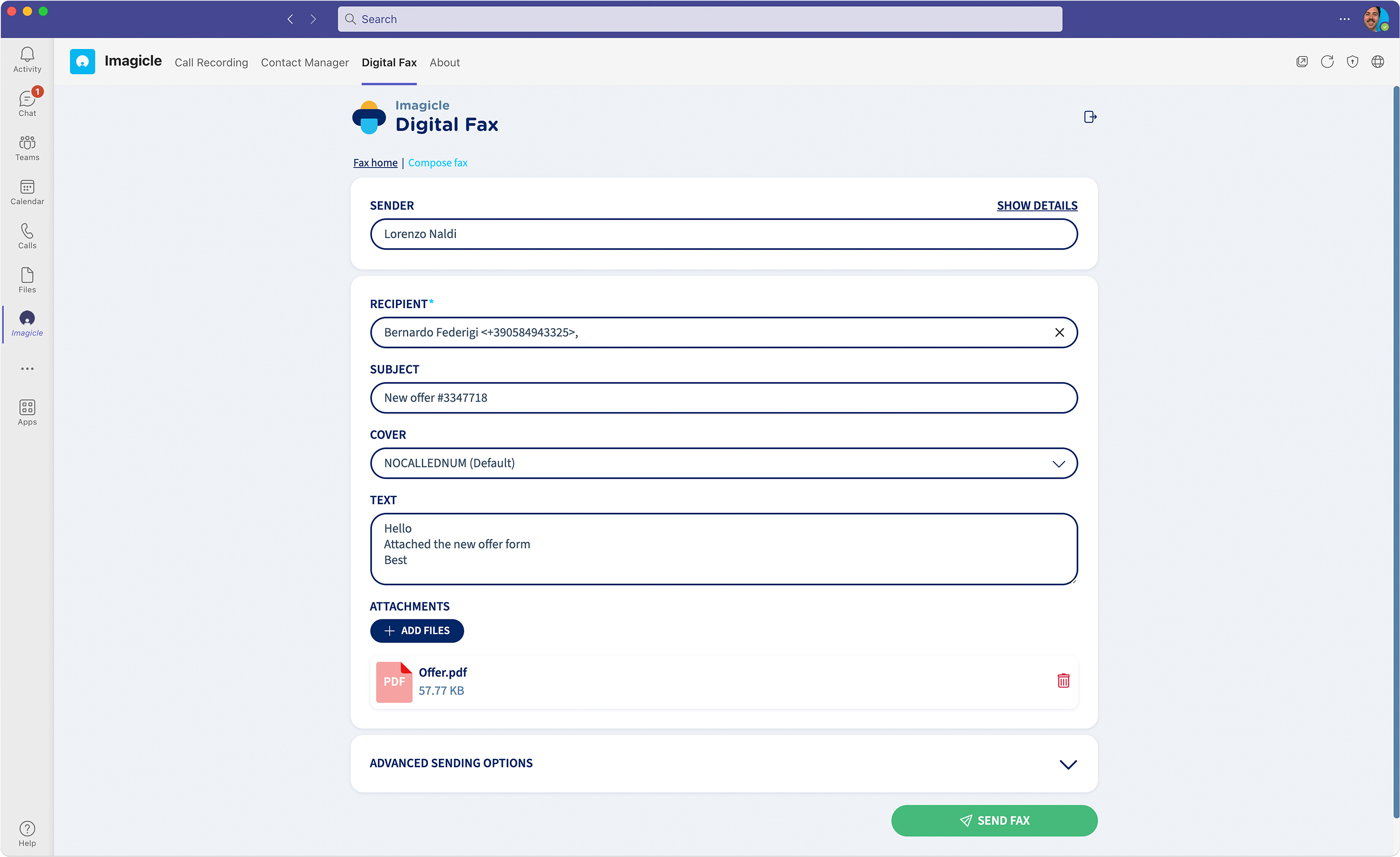 Digital Fax for Microsoft Teams