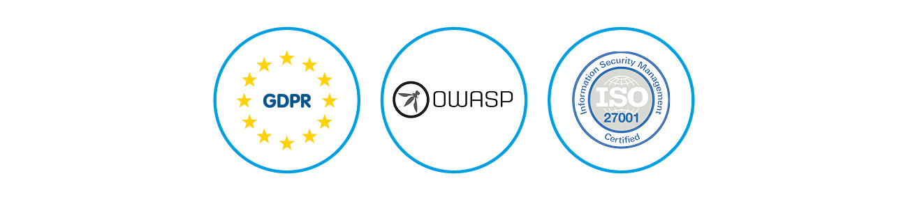 GDPR, OWASP, ISO 27001 logos